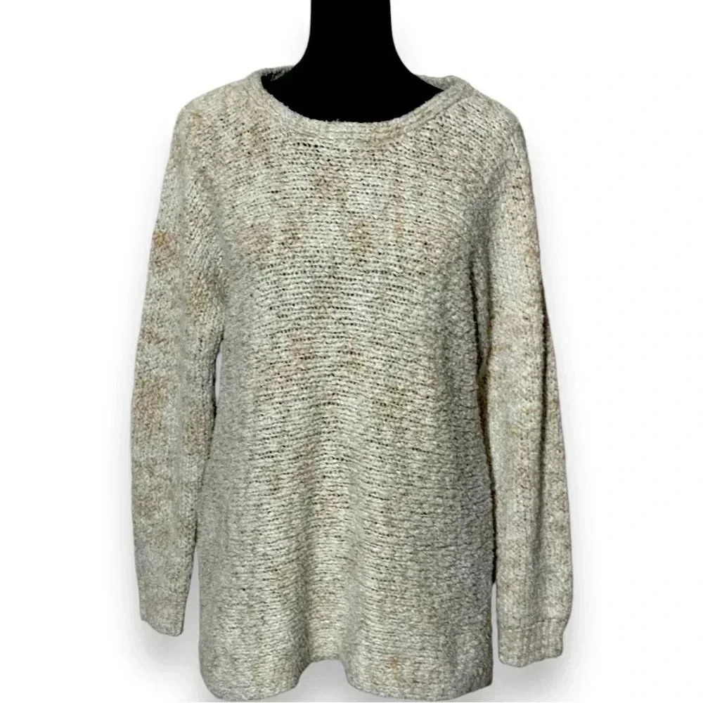 Massini Large Oversize Cozy Cream/Tan Crewneck Long Sleeve Pullover Sweater